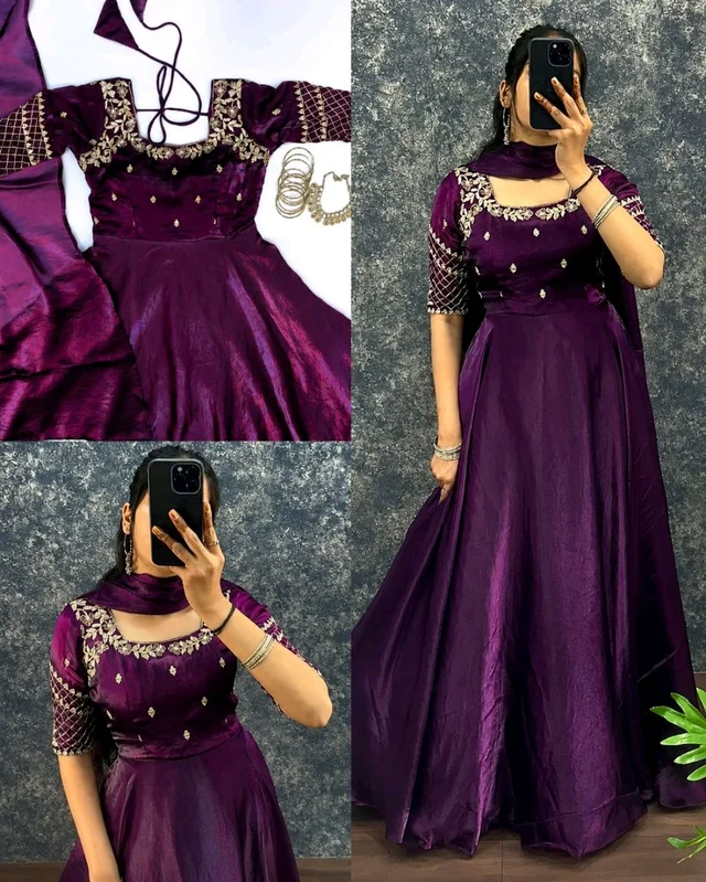 Premium Embroidery Sequence Gown with Dupatta
- 3XL, Purple