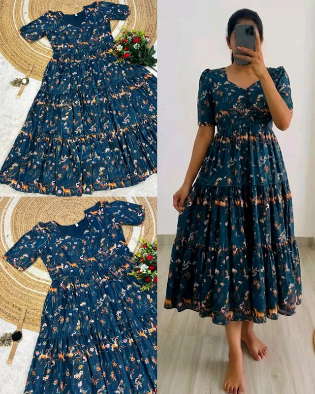 Kalmkari Maxi gown soft Maslin cotton with digital print.
- 3XL, Blue