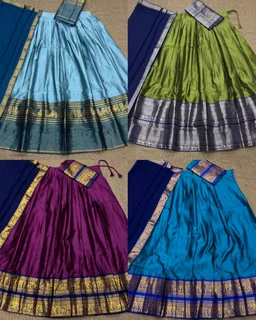 Traditional South Indian Style Kanjivaram Silk Half Saree
- Olive Green