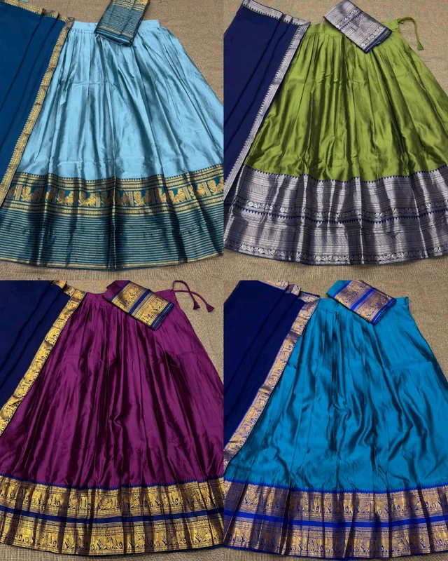 Traditional South Indian Style Kanjivaram Silk Half Saree
- Olive Green