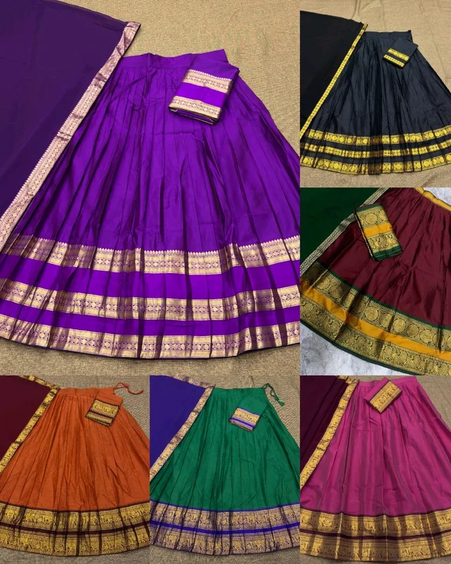 Traditional South Indian Style Kanjivaram Silk Half Saree
- Green With Maroon