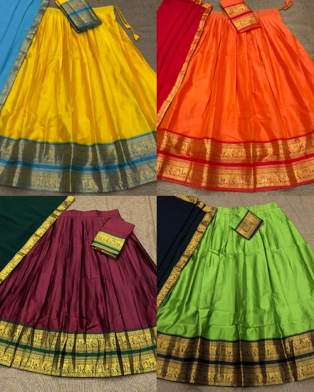 Traditional South Indian Style Kanjivaram Silk Half Saree
- Orange