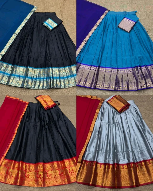 Traditional South Indian Style Kanjivaram Silk Half Saree
- Silver With Maroon