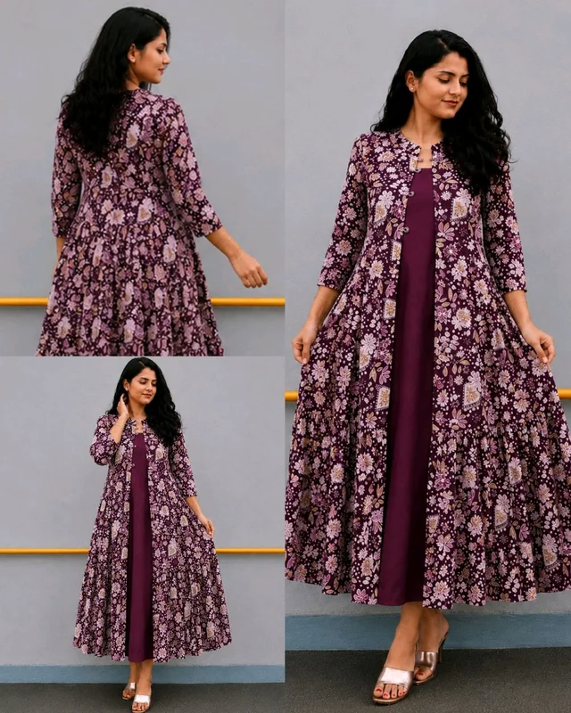 Trendy Party Wear Shrug with Inner Featuring Front Loop Button Closure & Collar Pattern
- M, Purple