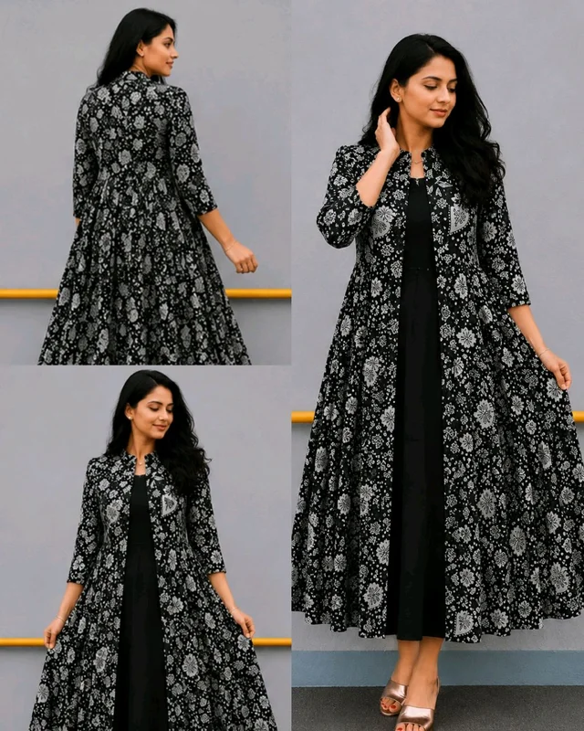 Trendy Party Wear Shrug with Inner Featuring Front Loop Button Closure & Collar Pattern
- M, Black