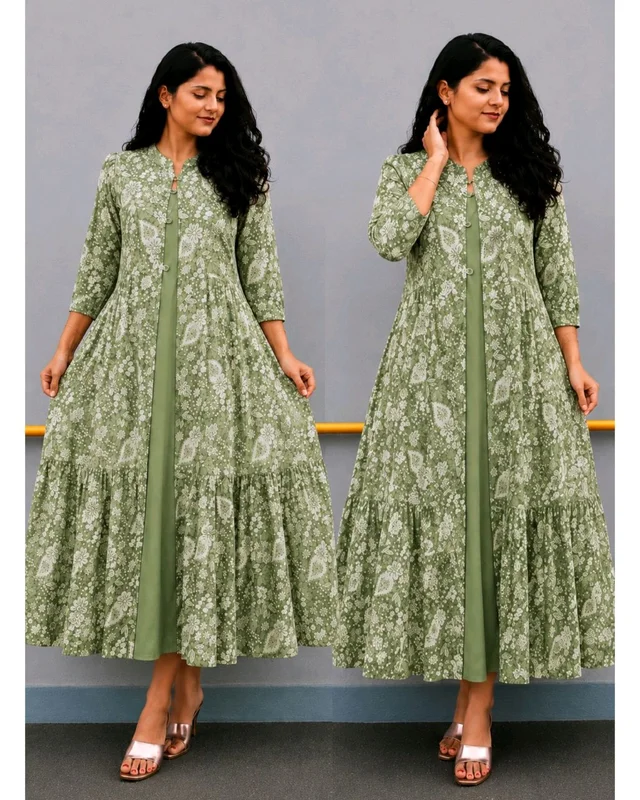 Trendy Party Wear Shrug with Inner Featuring Front Loop Button Closure & Collar Pattern
- L, Lite Green