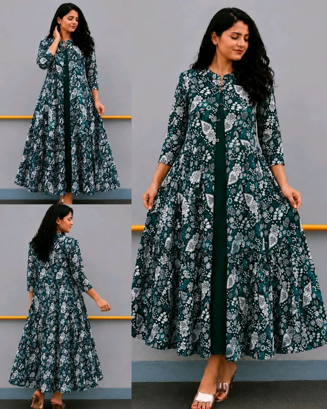 Trendy Party Wear Shrug with Inner Featuring Front Loop Button Closure & Collar Pattern
- 4XL, Dark Green