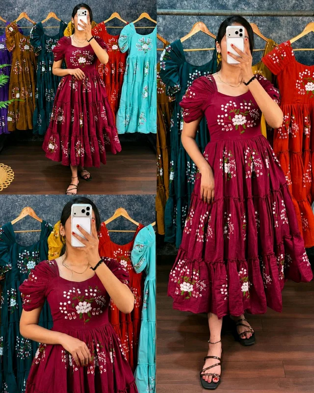 Super Hit Beautiful Premium Embroidery Puff Hand Midi
- S, Maroon