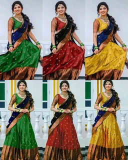 Latest South Indian Women Lehenga - Yellow & Green, Free Size