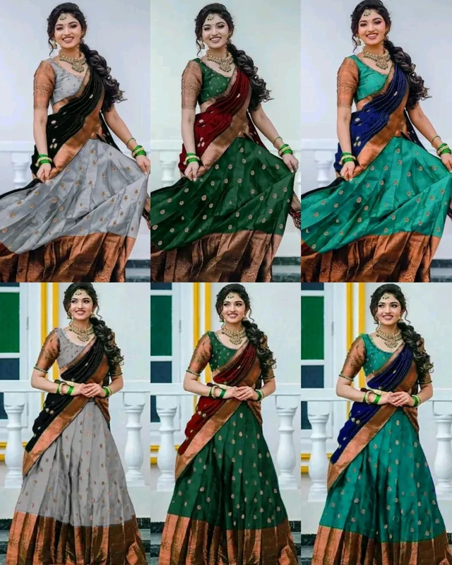 Latest South Indian Women Lehenga - Teal and blue, Free Size