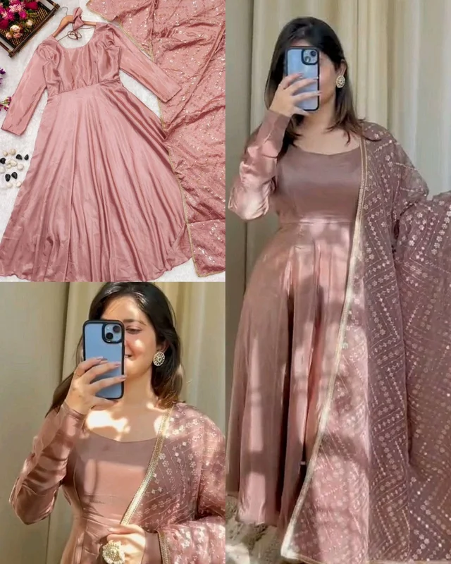 Beautiful Long Anarkali Dress With look luxurious Shine of Chinnon - 2XL