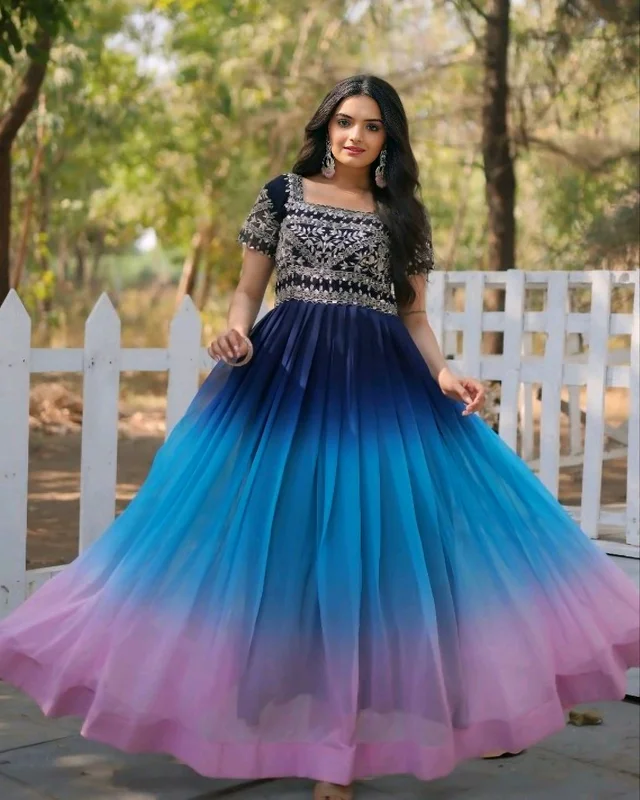 Designer Gown is luxury clothing Considered to be high quality Made by Zari-Thread & Sequins Embroidery - M