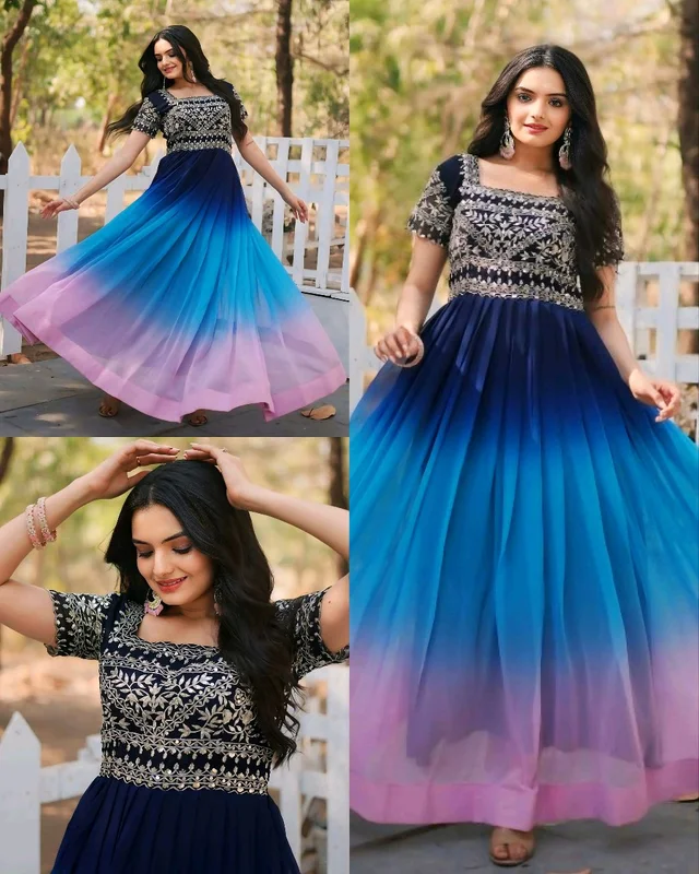 Designer Gown is luxury clothing Considered to be high quality Made by Zari-Thread & Sequins Embroidery - 2XL