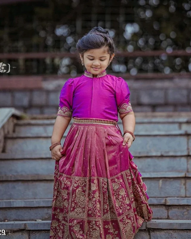 Child Wears Beautifully Stitched Soft Burberry Silk with Beautiful Sequins Embroidered Work - Fuchsia Pink, 2-3 Years