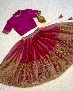 Child Wears Beautifully Stitched Soft Burberry Silk with Beautiful Sequins Embroidered Work - Fuchsia Pink, 2-3 Years