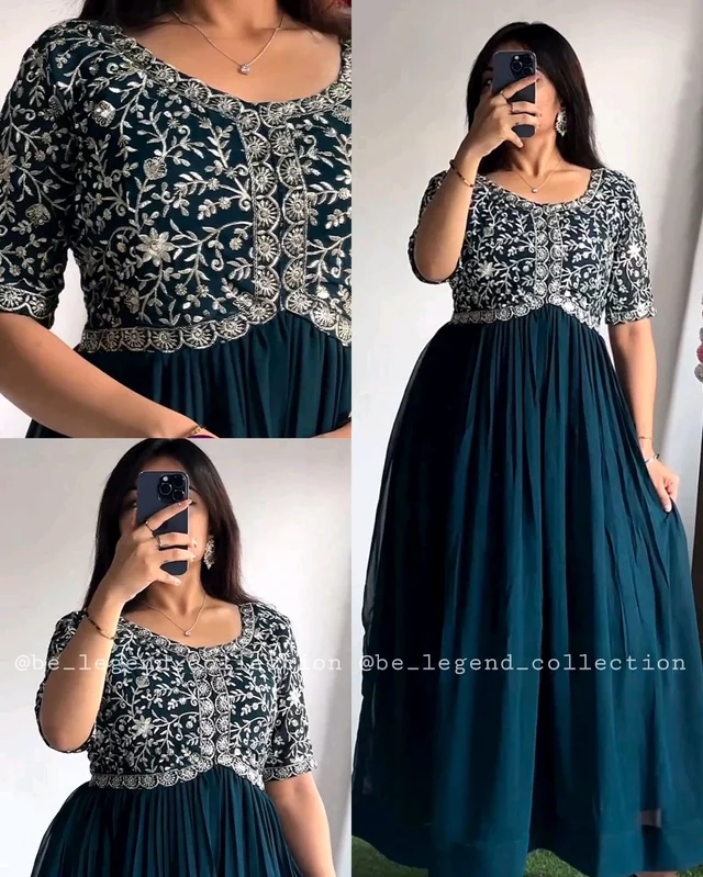 Designer Gown is luxury clothing Considered to be high quality Made by Zari-Thread & Sequins Embroidery - S, Rama