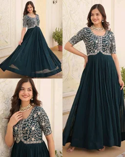 Designer Gown is luxury clothing Considered to be high quality Made by Zari-Thread & Sequins Embroidery - XL, Red