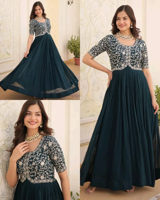 Designer Gown is luxury clothing Considered to be high quality Made by Zari-Thread & Sequins Embroidery - 2XL, Red
