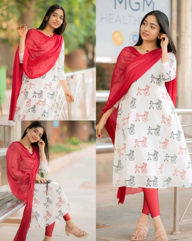 New Stylish Regular wear Kurti duptta - L