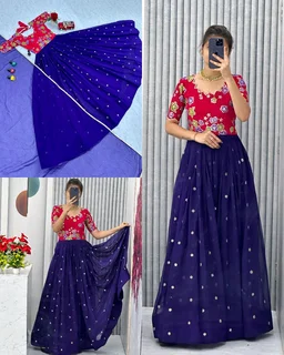 Trendy New Festival Gown With Dupatta - Fuchsia Blue, XL