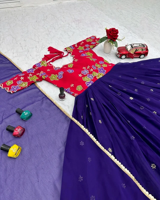 Trendy New Festival Gown With Dupatta - Fuchsia Blue, XL