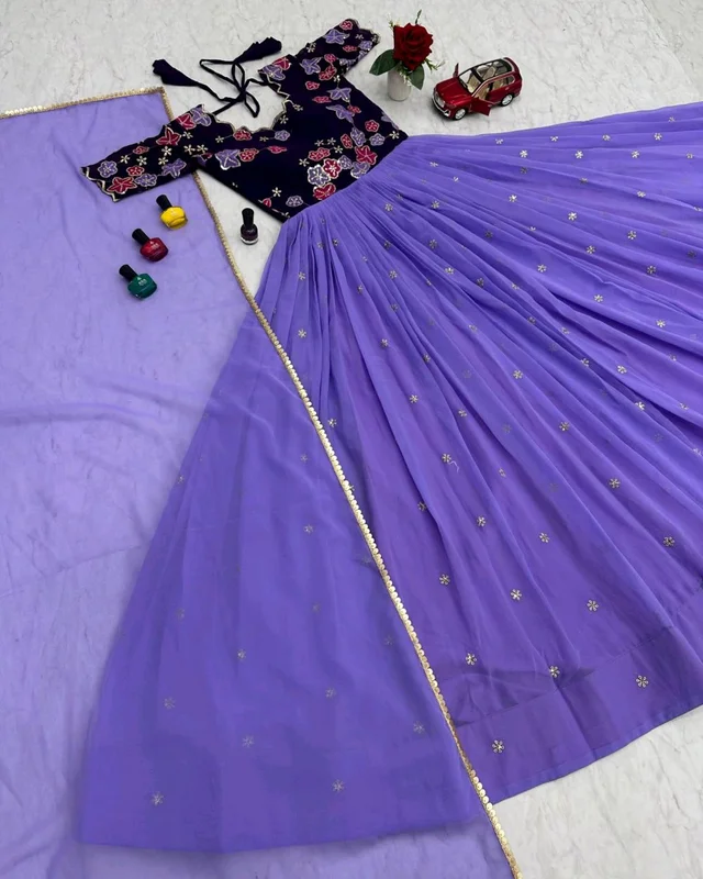 Trendy New Festival Gown With Dupatta - Fuchsia Blue, 2XL