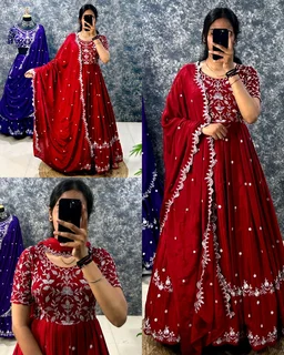Best Premium Look Festival Gown with Dupatta - S, Pigment Indigo
