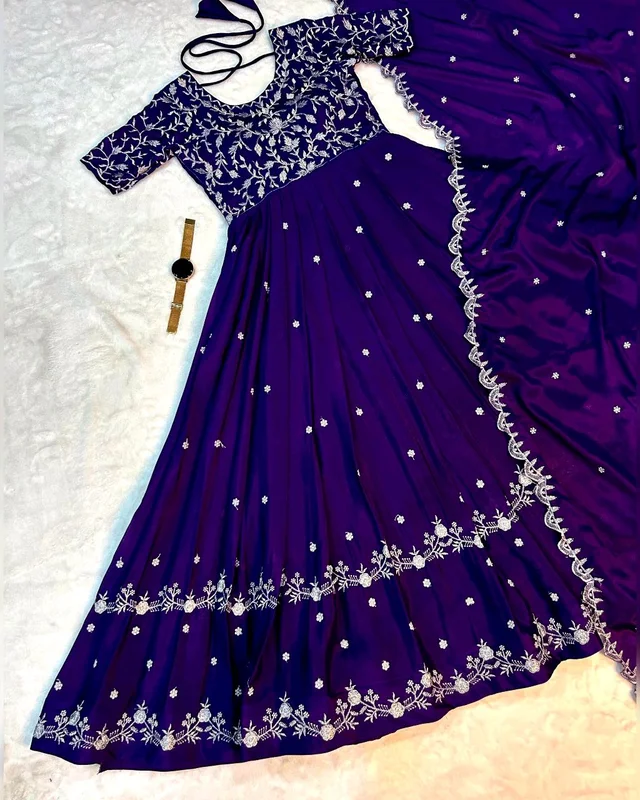 Best Premium Look Festival Gown with Dupatta - S, Pigment Indigo