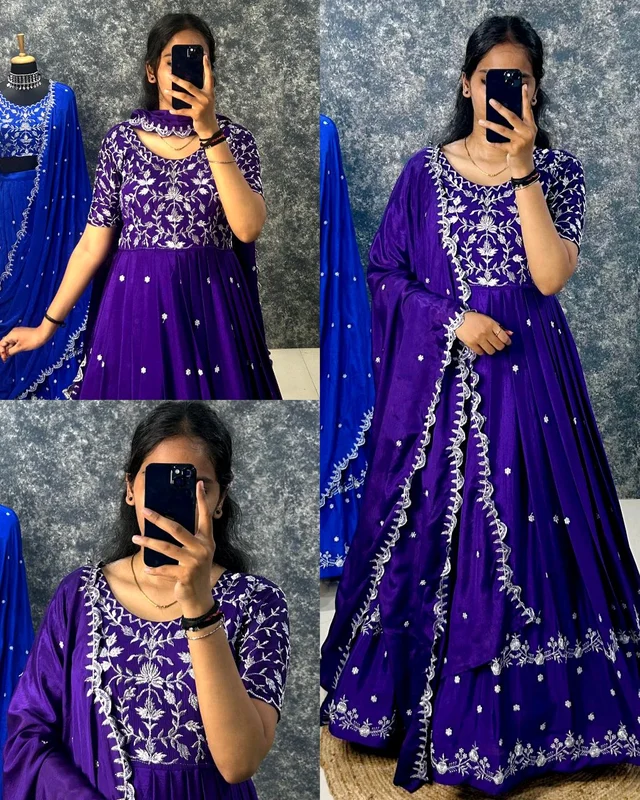 Best Premium Look Festival Gown with Dupatta - M, Pigment Indigo