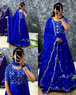 Best Premium Look Festival Gown with Dupatta - XL, Pigment Indigo