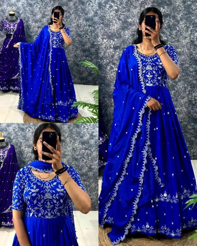 Best Premium Look Festival Gown with Dupatta - 2LX, Blue