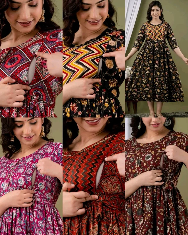 Women's Pure Cotton Printed Feeding / Maternity Wear - 2XL, Brown