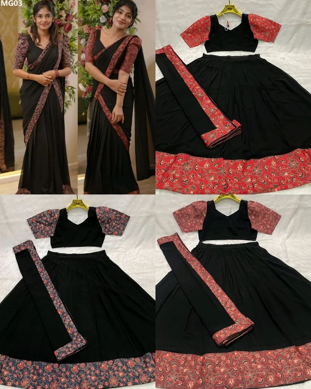 Ready to wear Beautiful 3 Colour DHAVANI SET - L, Black & Red