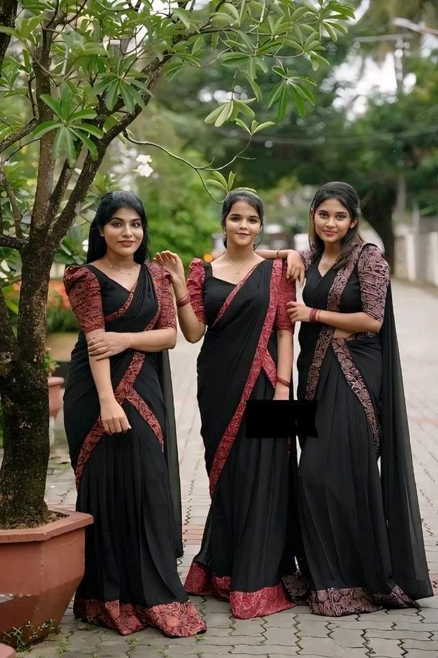Ready to wear Beautiful 3 Colour DHAVANI SET - 2XL, Black & Red