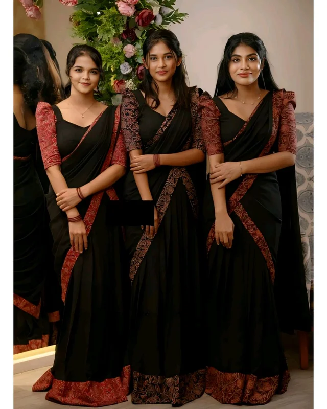 Ready to wear Beautiful 3 Colour DHAVANI SET - 3XL, Black & Red