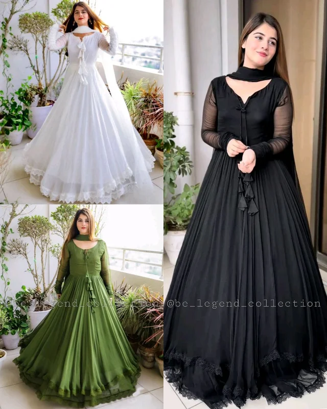 Designer Gown on Faux Georgette febric with Inner and Lace work and Dupatta on also Faux Georgette fabric - L, White