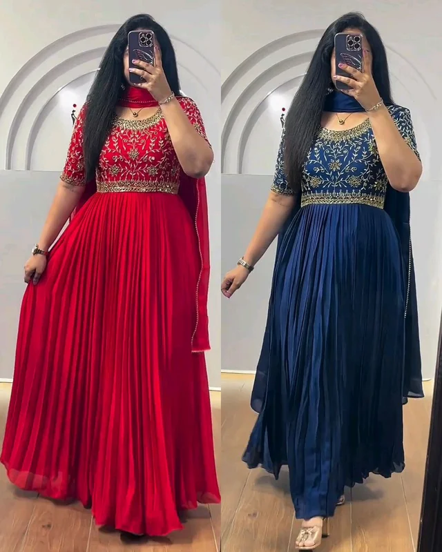Grand Look Gown With Dupatta - 2XL, Blue