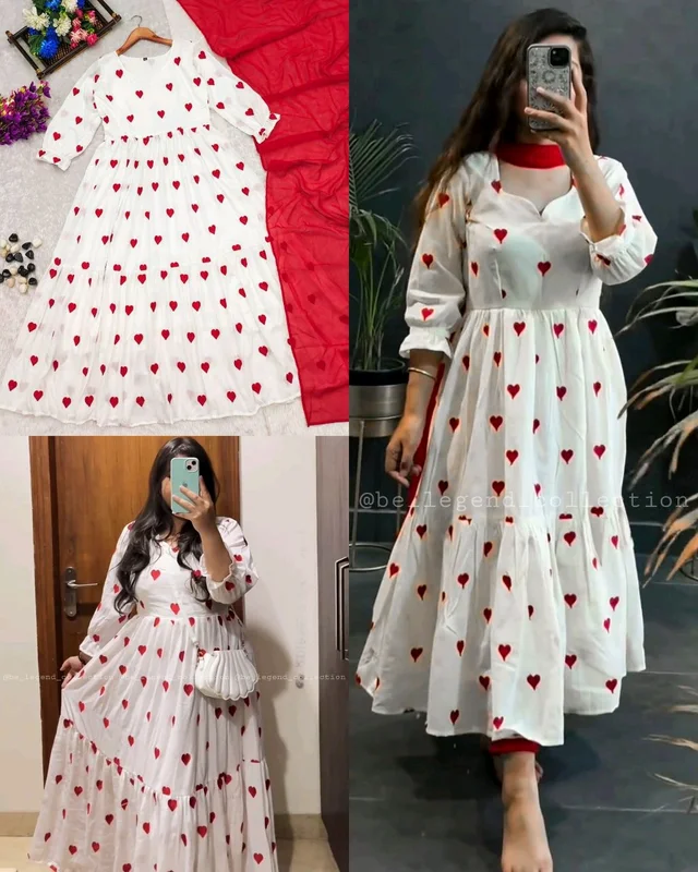 Trendy Perfect pretty fit for Party Wear With beautiful heart Suit Set❤️ & Dupptta just makes its more beautiful 🤍❤️ - XL