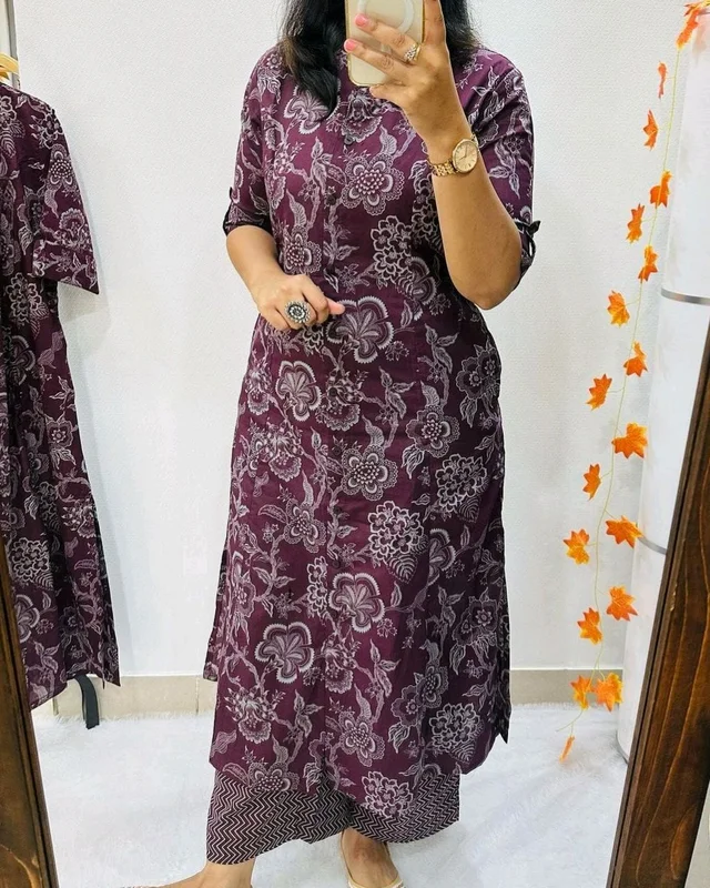 Launching Designer Co-Ords set in *Aline kurti pattern paired with Ankle length pant - Wine, L