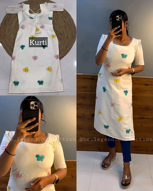 3 Types of Style Kora Cotton Butterfly Outfits - XL, Kurti