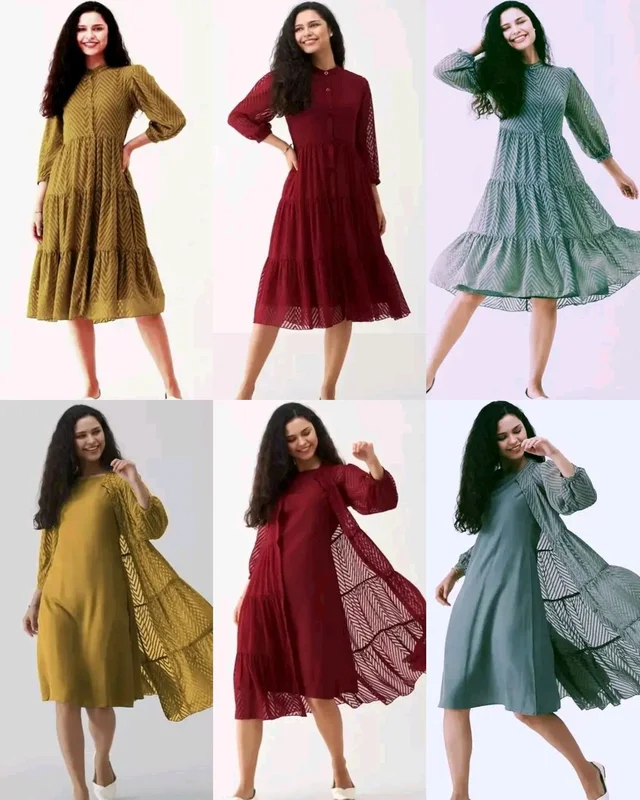 Latest Premium Quality Beautiful Georgette Woven Zikzak Jacket Kurta - Green, 2XL