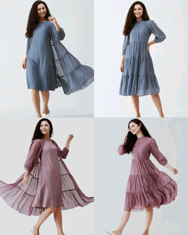 Latest Premium Quality Beautiful Georgette Woven Zikzak Jacket Kurta - Bouquet, L