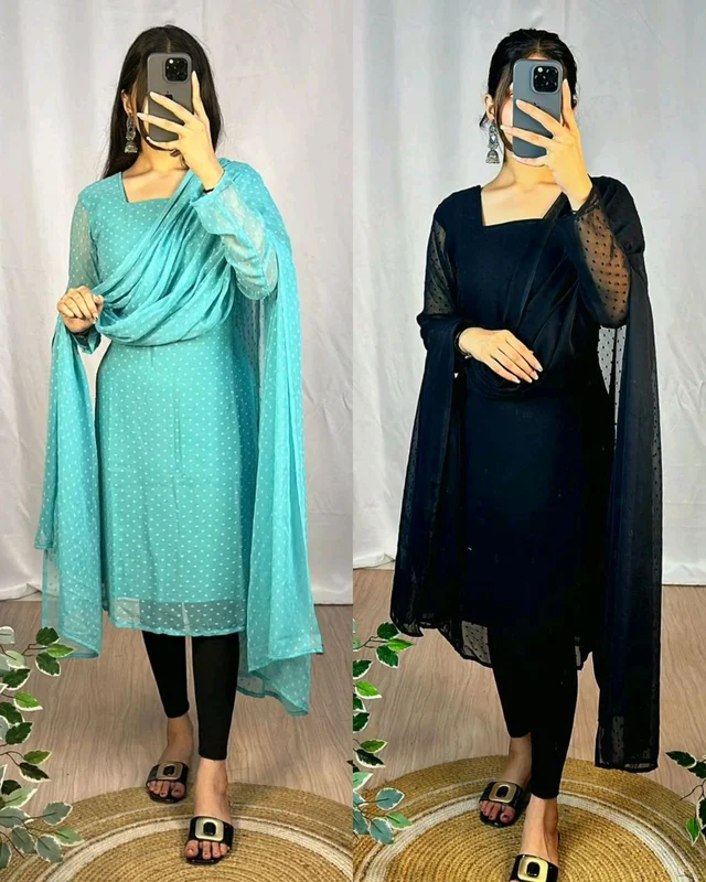 Trending kurti with dupatta with New Colours beautiful colours - Navy Blue, S