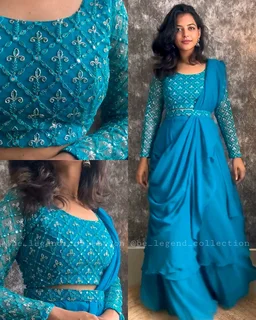 NEW DESIGNER PARTY WEAR LAHENGA SAREE WITH STICH BLOUSE WITH EMBROIDERY WORK - Free Size, Guardsman Red