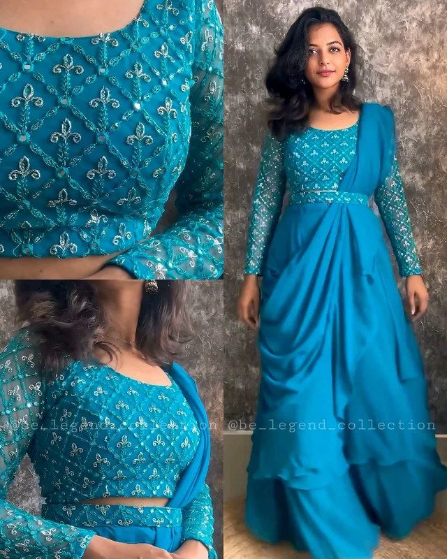 NEW DESIGNER PARTY WEAR LAHENGA SAREE WITH STICH BLOUSE WITH EMBROIDERY WORK - Free Size, Guardsman Red