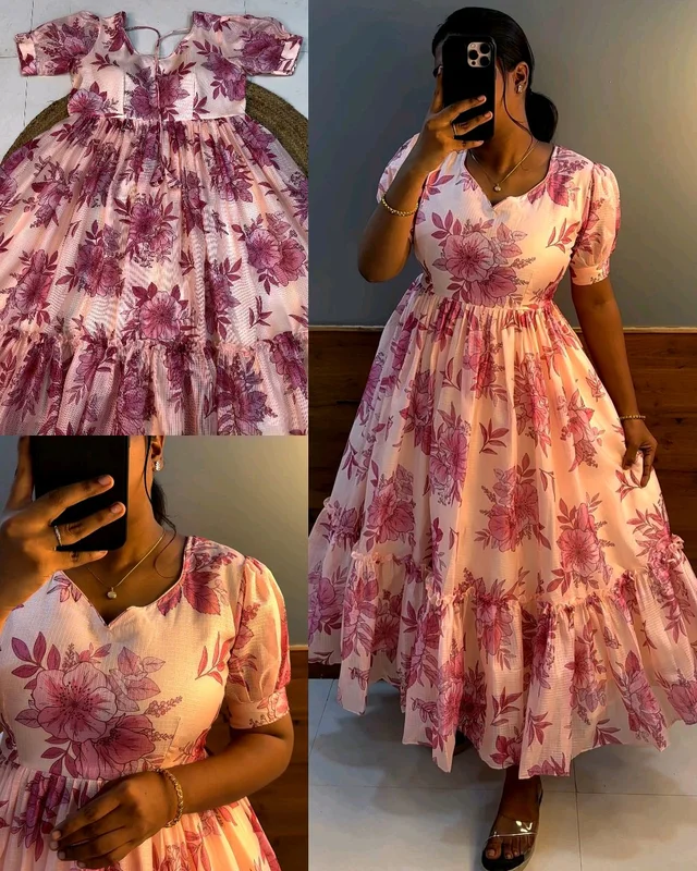 Trendy Very premium quality kota frock - XL, Peach