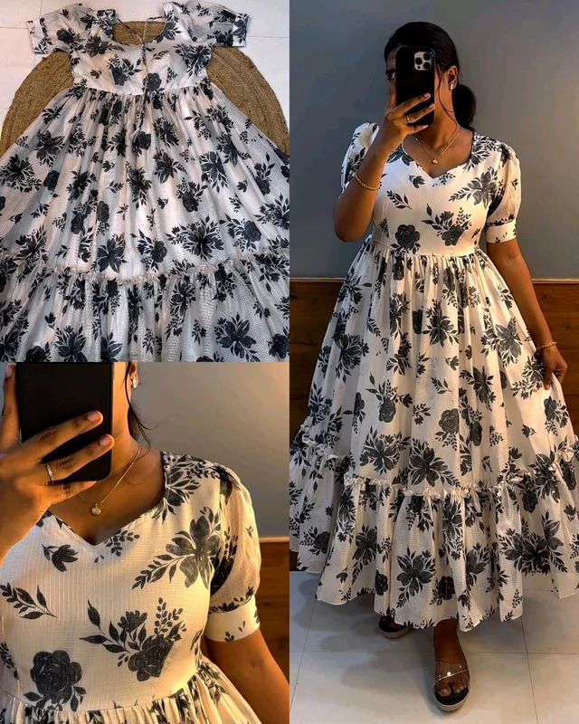 Trendy Very premium quality kota frock - S, White & Black