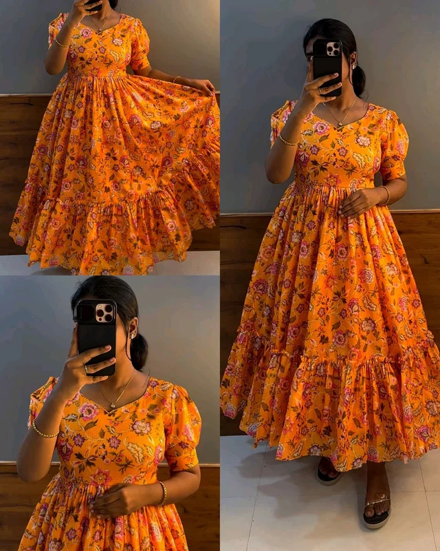 Trendy Very premium quality kota frock - M, Burnt Orange