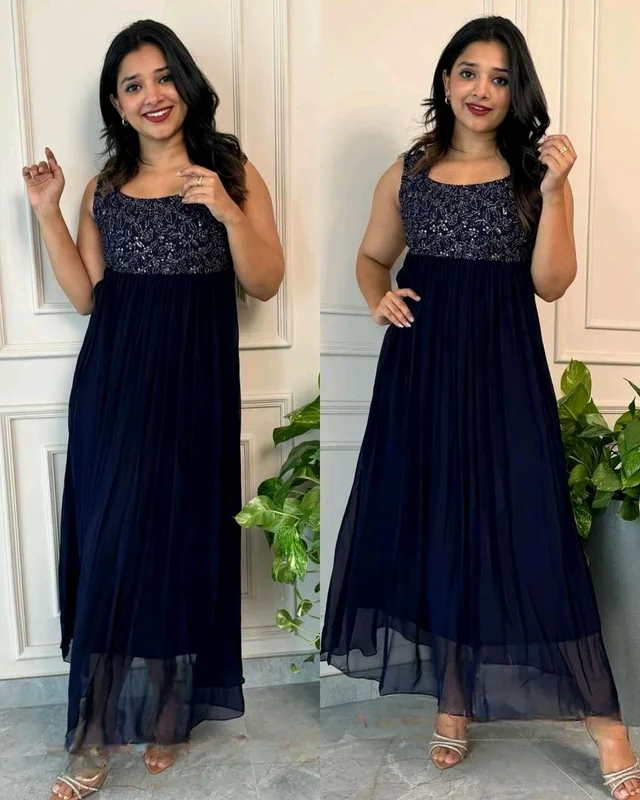 Elevate your wardrobe with this Georgette Stitched Embroidered Anarkali gown. - XL