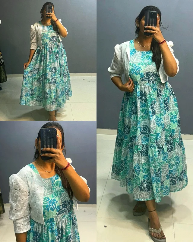 Beautiful flowers print maxi with hakoba koti - M